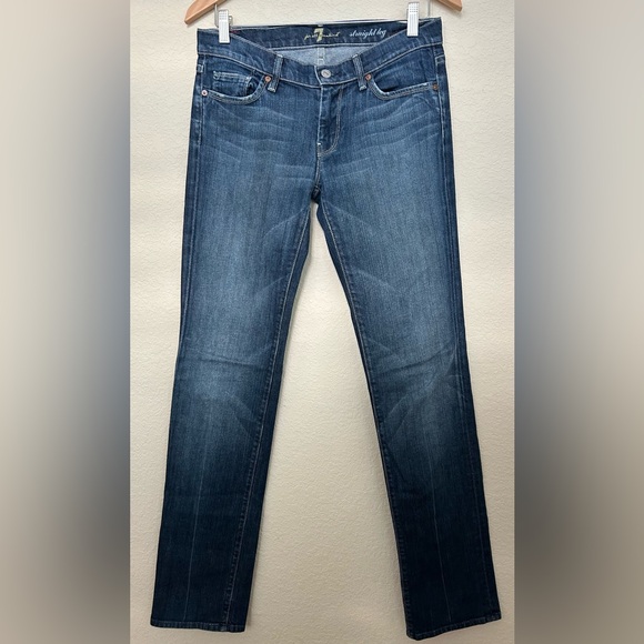 Womens 7 For all Mankind Dark Wash Blue Denim Straight Leg Jeans Size 29 - Picture 1 of 9
